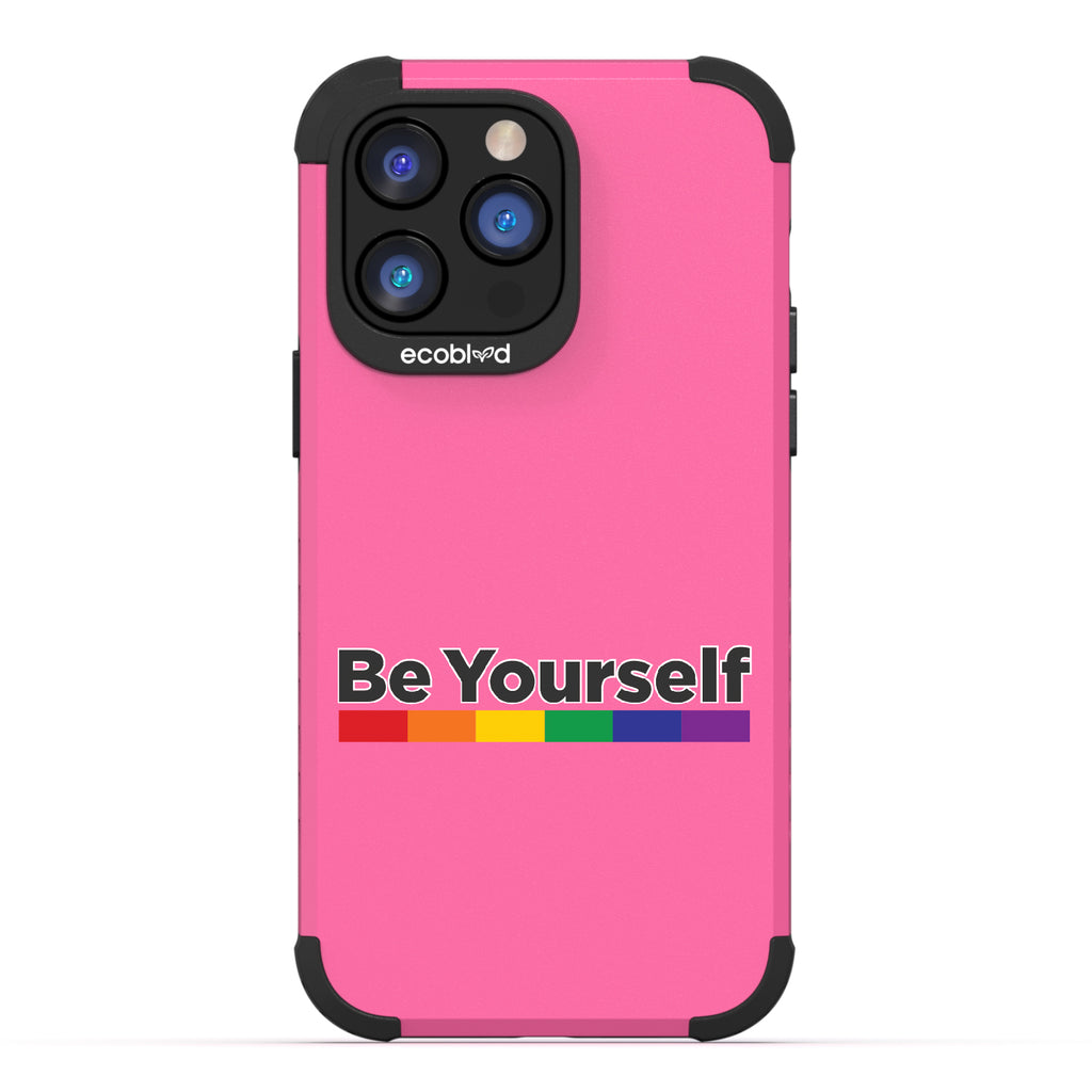 Be Yourself - Be Yourself + Rainbow Gradient Line - Pink Eco-Friendly Rugged iPhone 14 Pro Case
