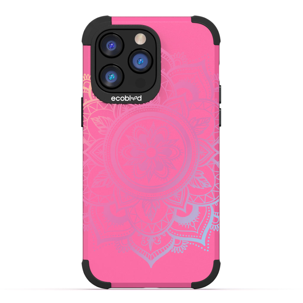 Mandala - Pink  Rugged Eco-Friendly iPhone 14 Pro Max Case With A Pink Lotus Flower Mandala On Back