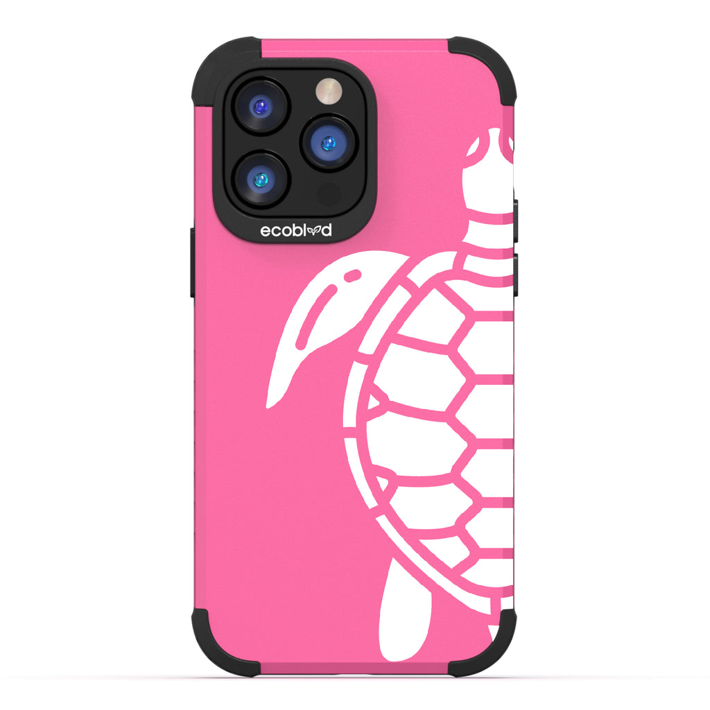 Sea Turtle - Pink Rugged Eco-Friendly iPhone 14 Pro Case With A Minimalist Sea Turtle Design On Back