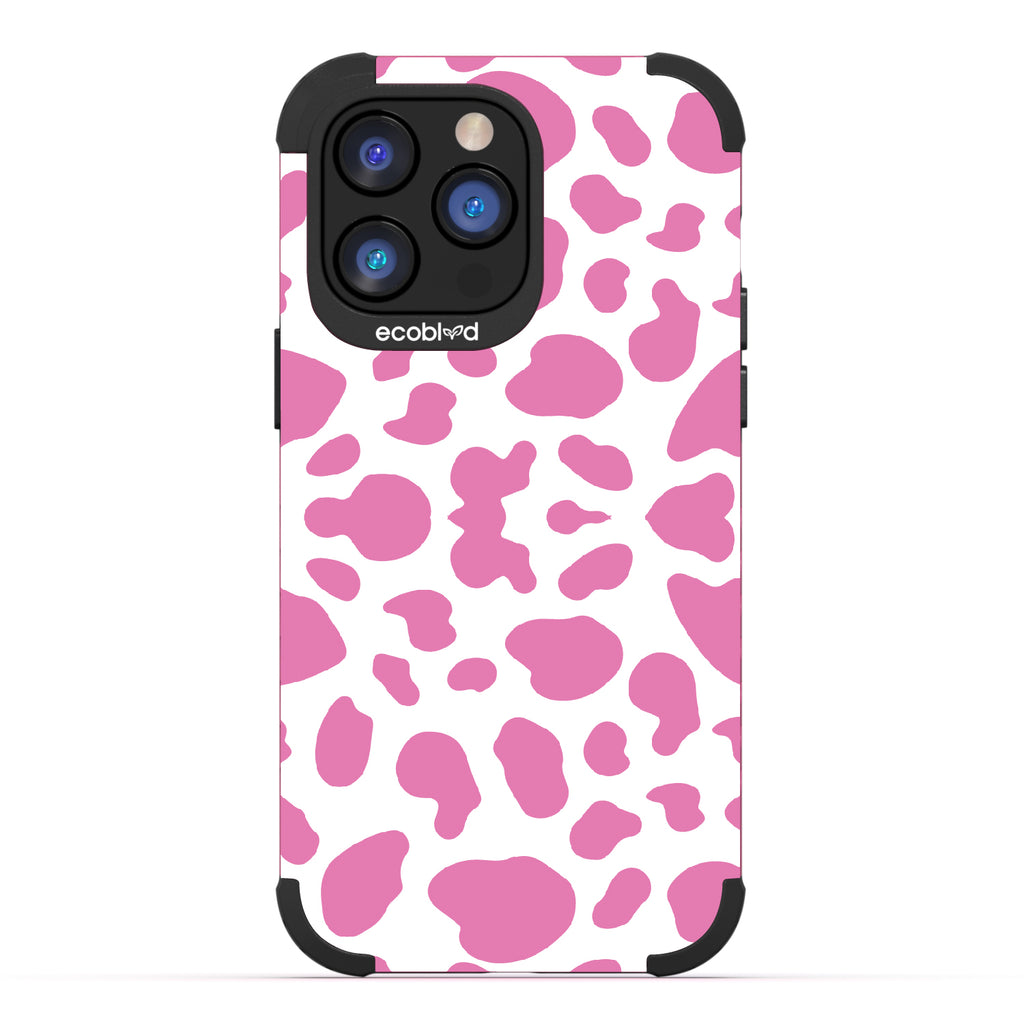 Cow Print - Pink Rugged Eco-Friendly iPhone 14 Pro Case With Pink Cow Print On Back