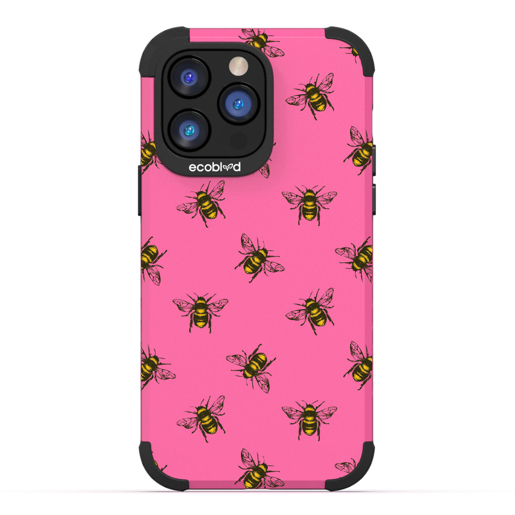 Bees - Pink Rugged Eco-Friendly iPhone 14 Pro Case With A Honey Bees On Back