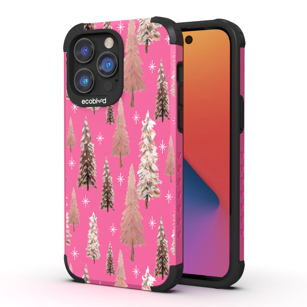 Colorful Herd - Back Of Pink & Eco-Friendly Rugged iPhone 14 Pro Case & A Front View Of The Screen