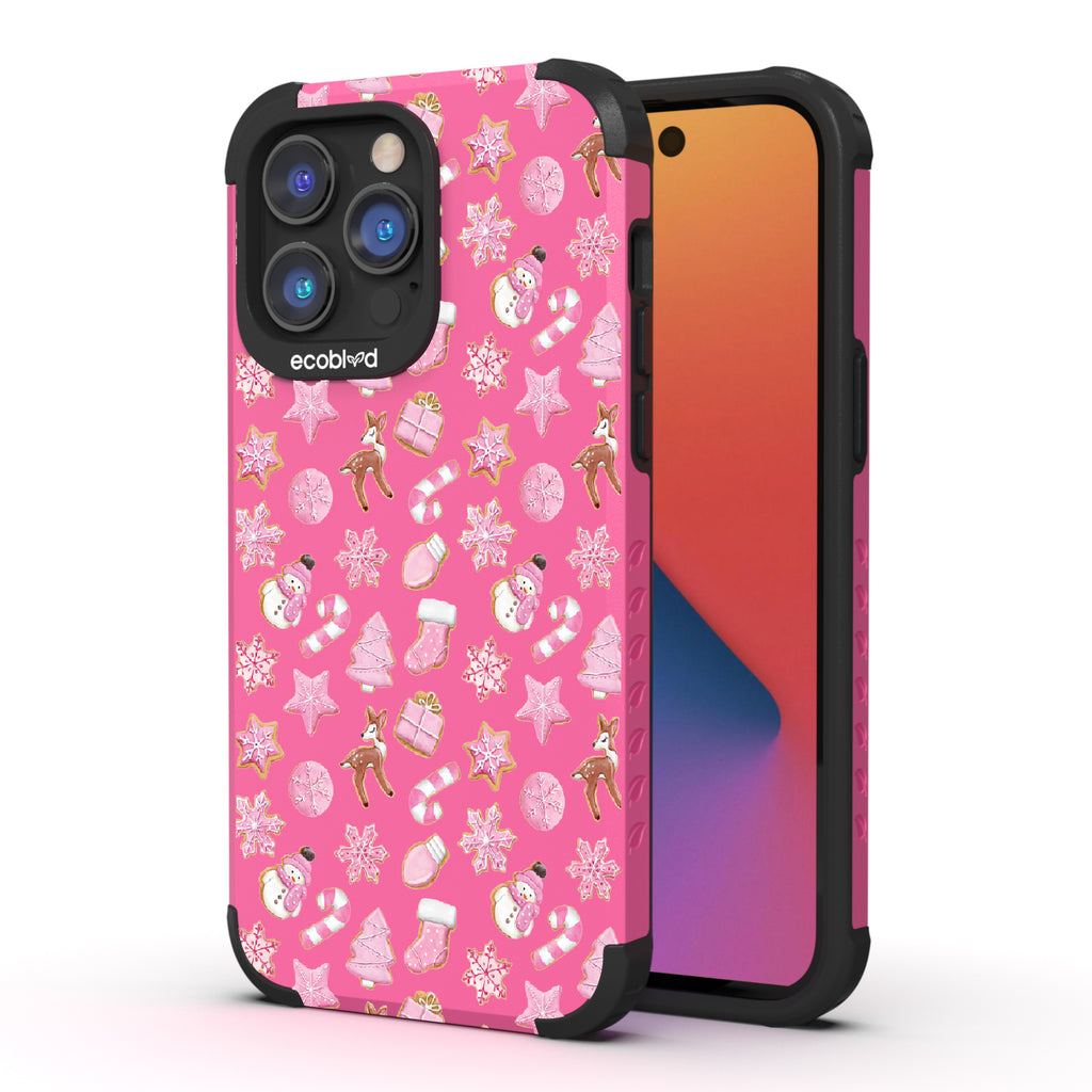 A Sweet Treat  - Back View Of Eco-Friendly Pink iPhone 14 Pro Rugged Case & Front View Of Screen