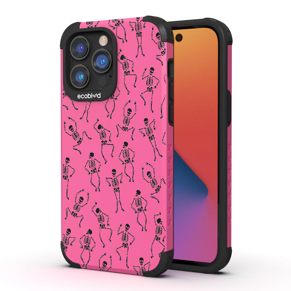 Boogie Man - Back View Of Pink Eco-Friendly iPhone 14 Pro Rugged Case & Front View Of Screen