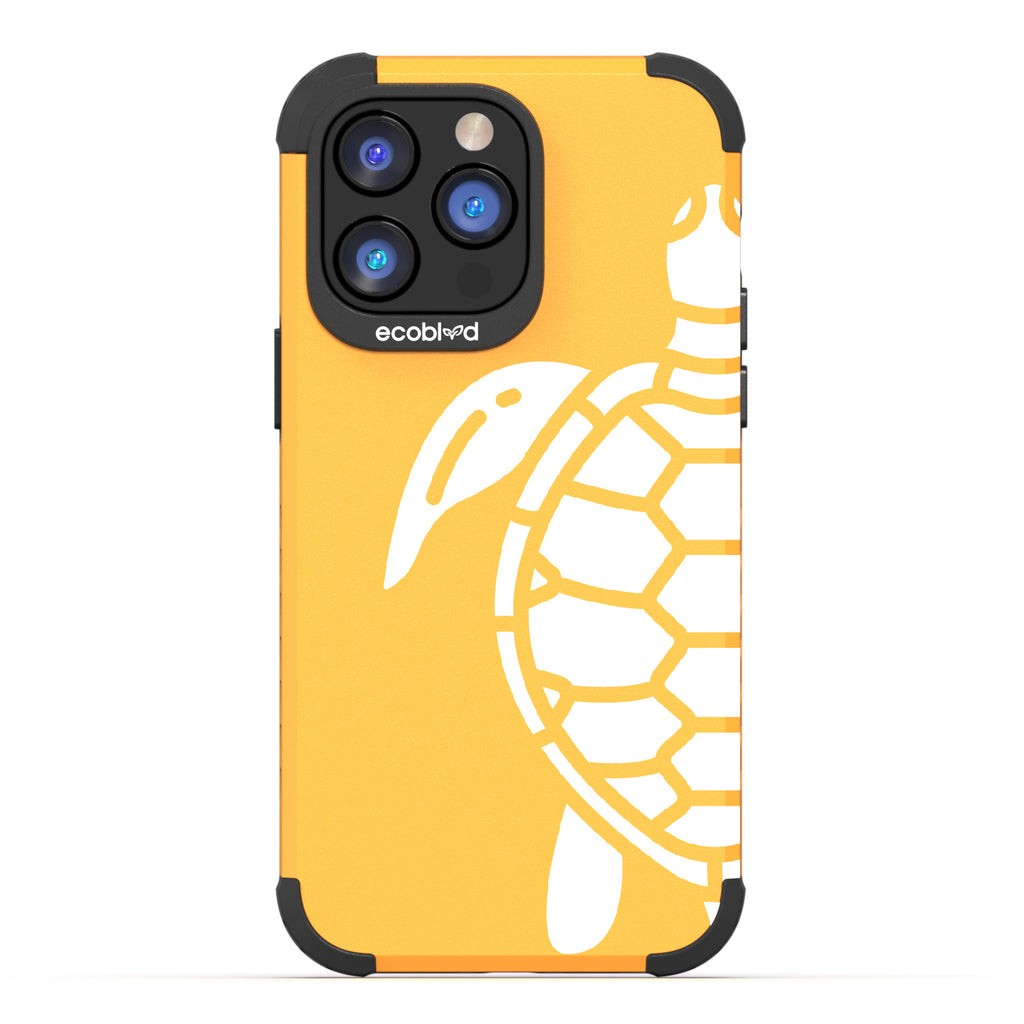 Sea Turtle - Yellow Rugged Eco-Friendly iPhone 14 Pro Max Case With A Minimalist Sea Turtle Design On Back
