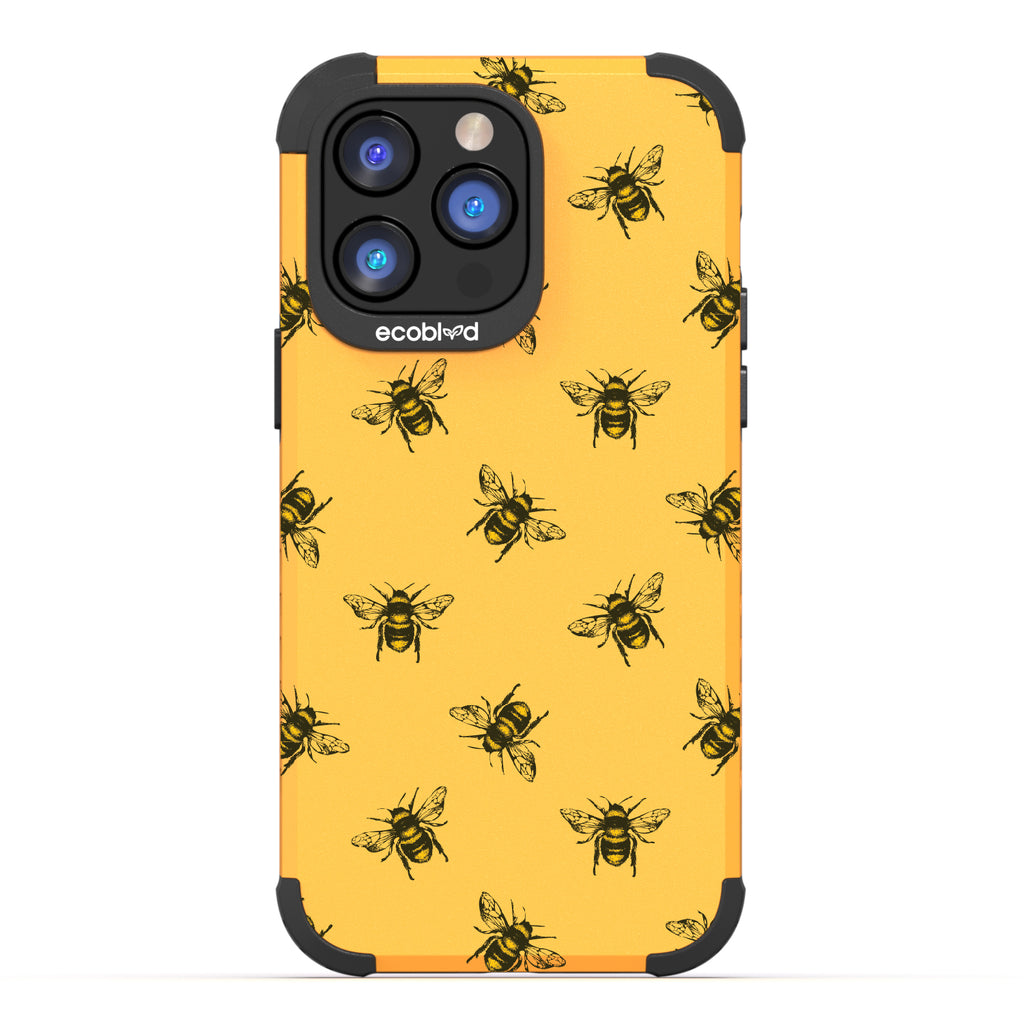 Bees - Yellow Rugged Eco-Friendly iPhone 14 Pro Case With A Honey Bees On Back