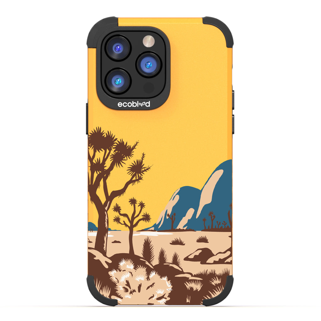 Joshua Tree - Yellow Rugged Eco-Friendly iPhone 14 Pro Max Case With Minimalist Joshua Tree Desert Landscape On Back