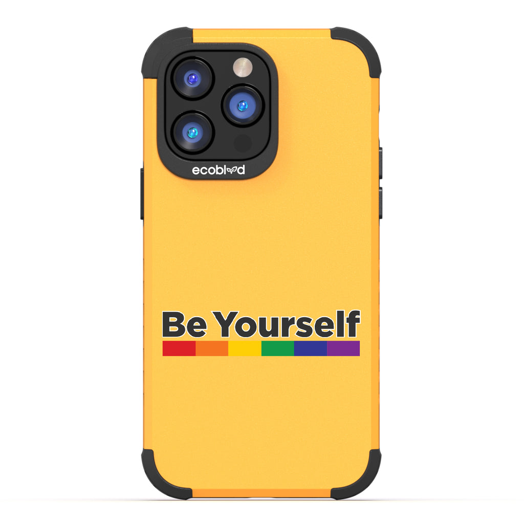 Be Yourself - Be Yourself + Rainbow Gradient Line - Yellow Eco-Friendly Rugged iPhone 14 Pro Max Case