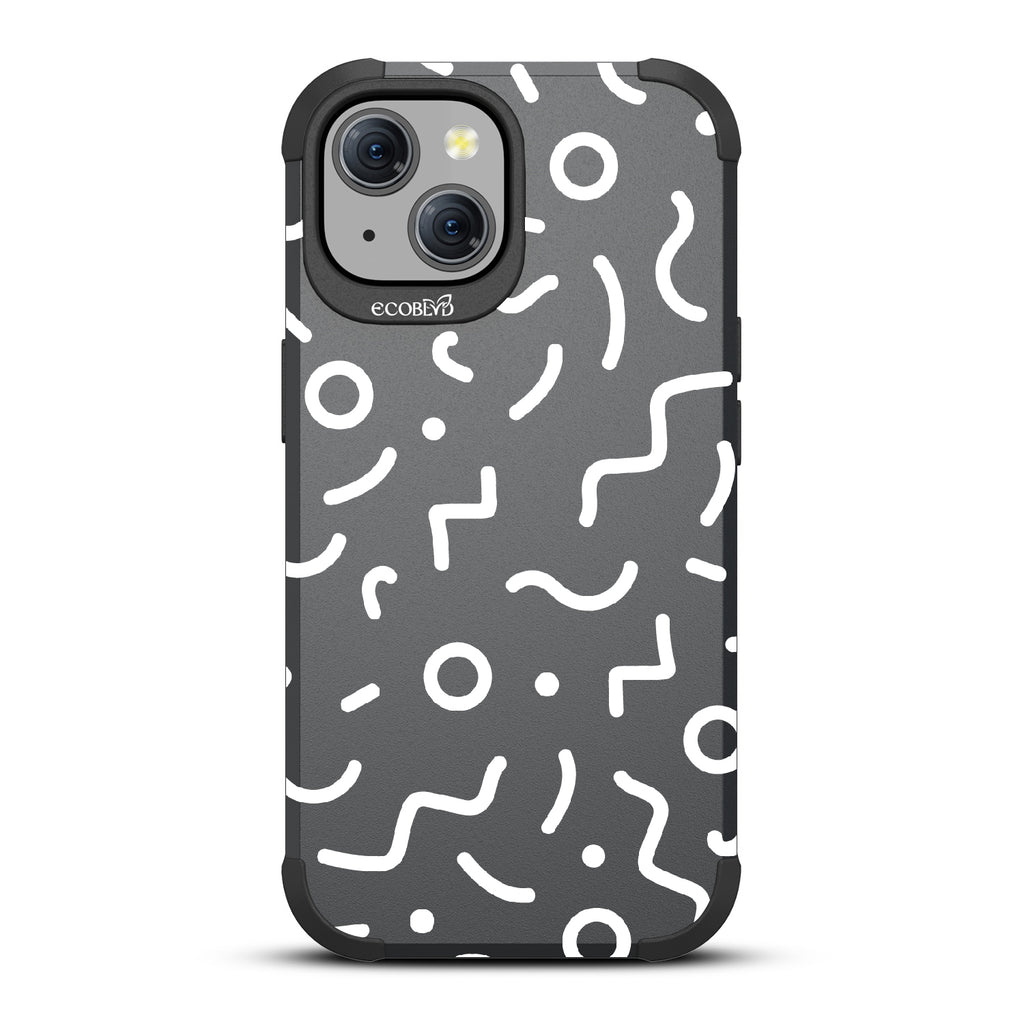  90?€?s Kids - Retro 90's Lines & Squiggles - Eco-Friendly Rugged Black iPhone 15 Pro Max MagSafe Case 