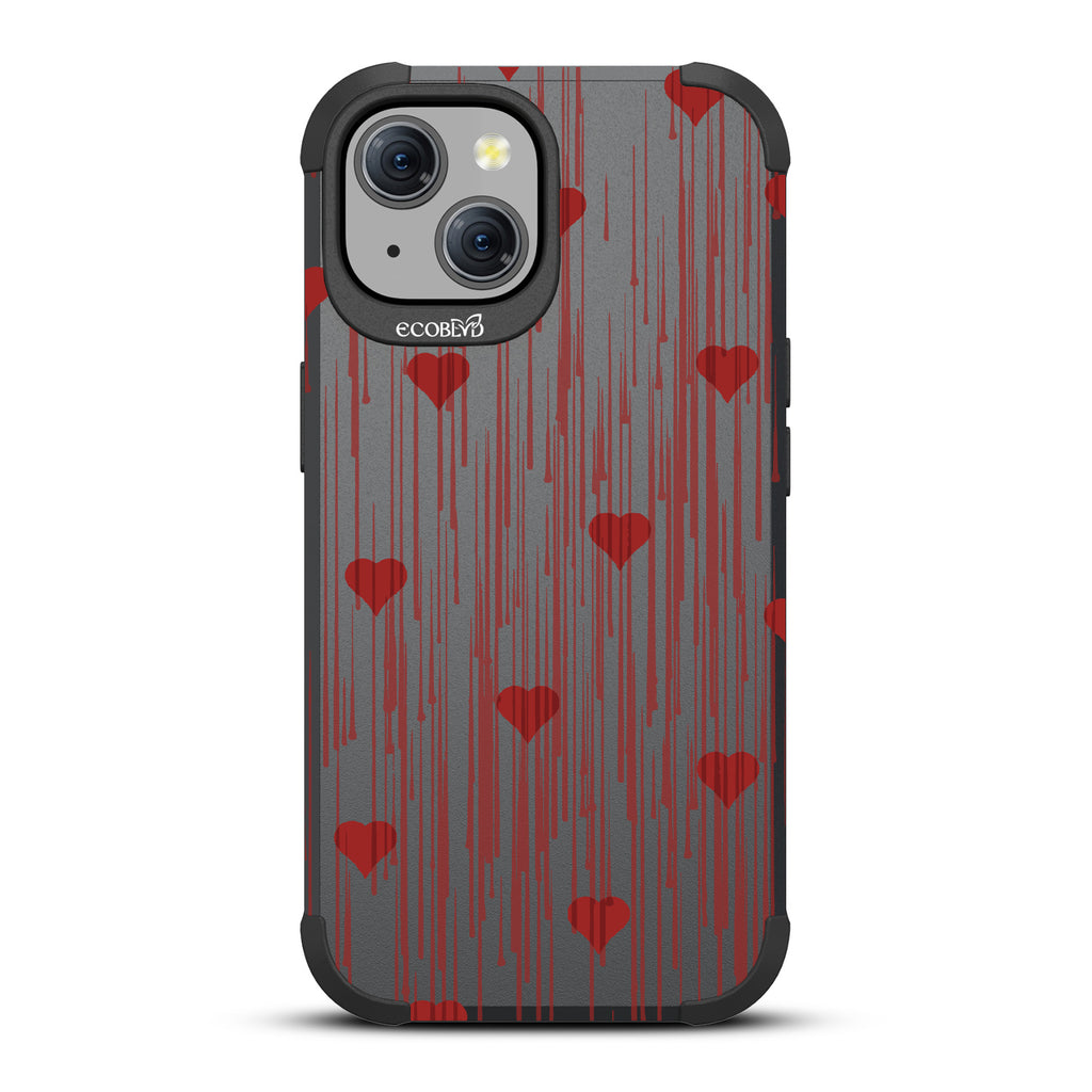 Bleeding Hearts - Red Hearts With A Drip Art Style - Black Eco-Friendly Rugged iPhone 15 MagSafe Case