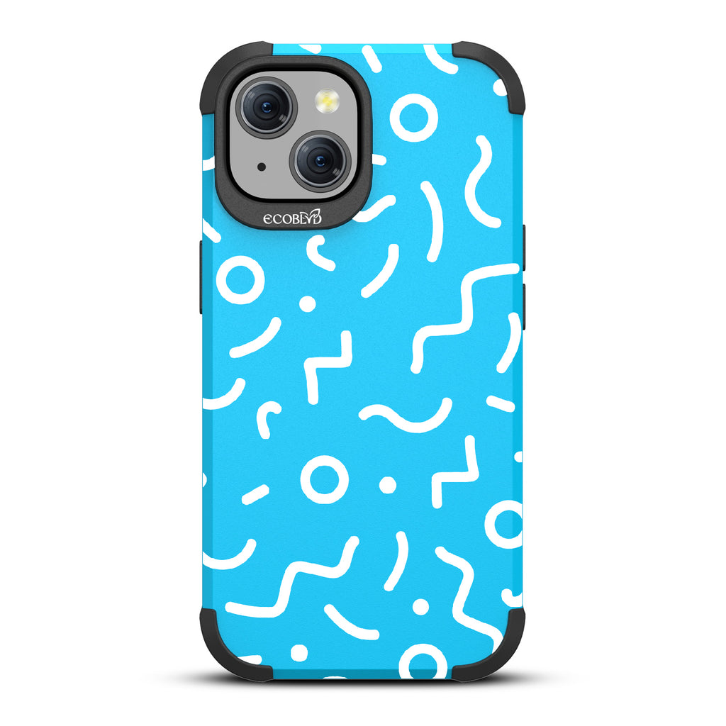 90?€?s Kids - Retro 90's Lines & Squiggles - Eco-Friendly Rugged Blue iPhone 15 MagSafe Case 