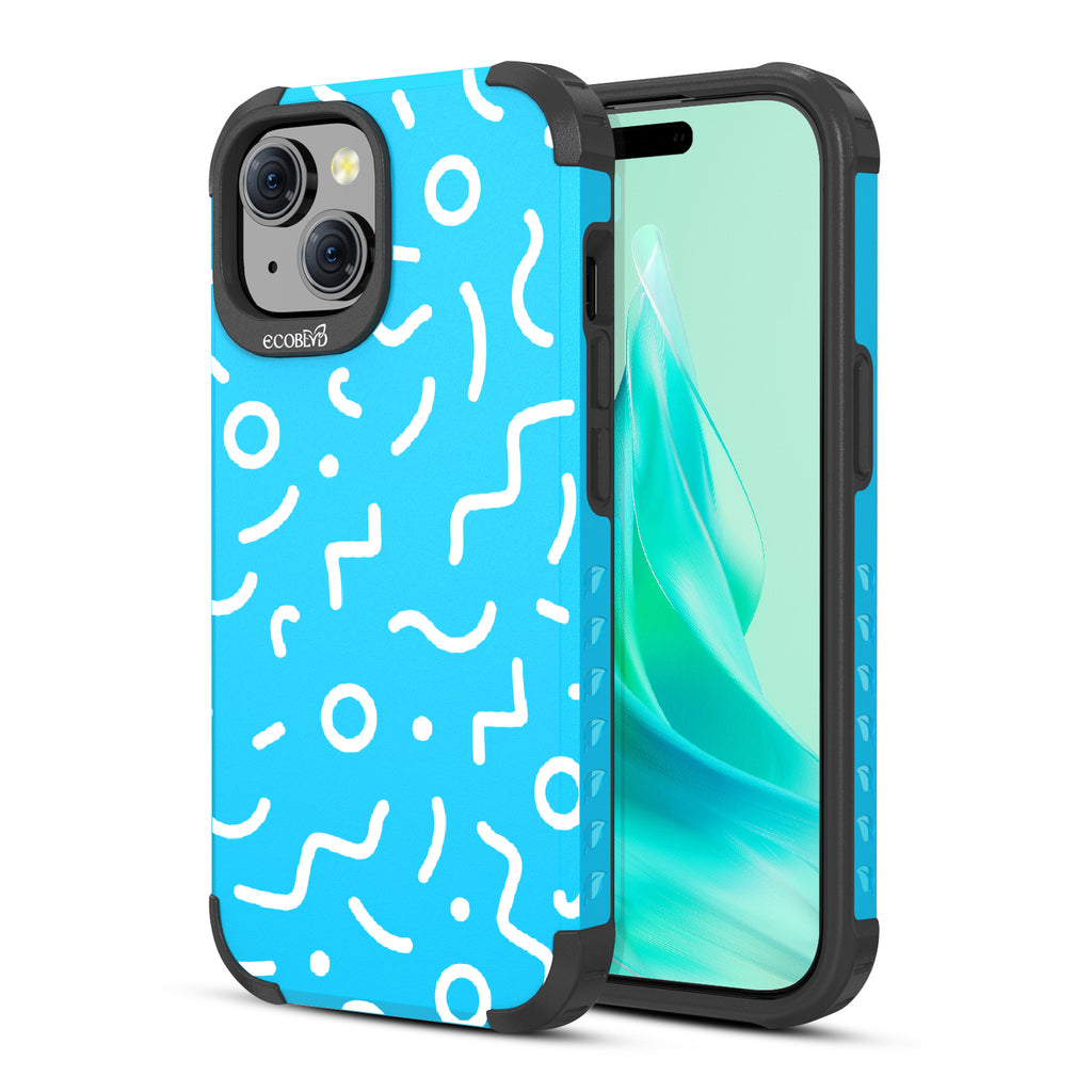 90?€?s Kids - Retro 90's Lines & Squiggles - Eco-Friendly Rugged Blue iPhone 15 MagSafe Case 