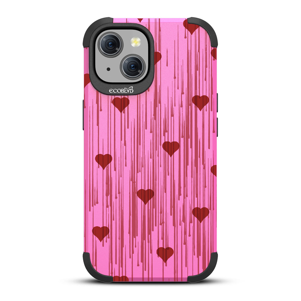 Bleeding Hearts - Red Hearts With A Drip Art Style - Pink Eco-Friendly Rugged iPhone 15 MagSafe Case