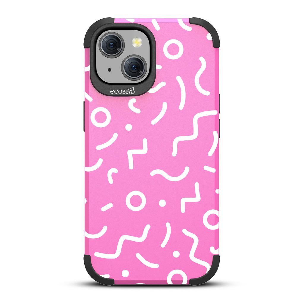 90?€?s Kids - Retro 90's Lines & Squiggles - Eco-Friendly Rugged Pink iPhone 15 MagSafe Case