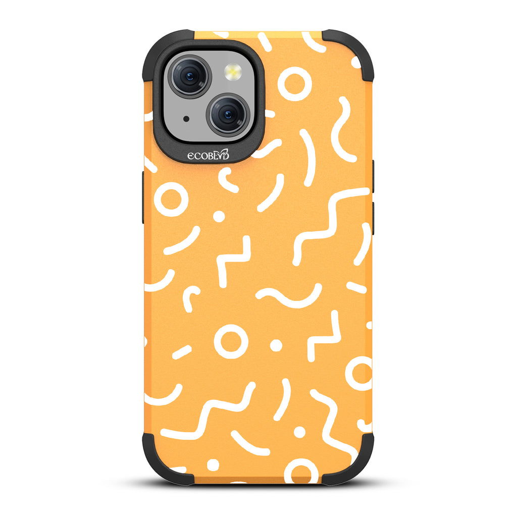  90?€?s Kids - Retro 90's Lines & Squiggles - Eco-Friendly Rugged Yellow iPhone 15 MagSafe Case 