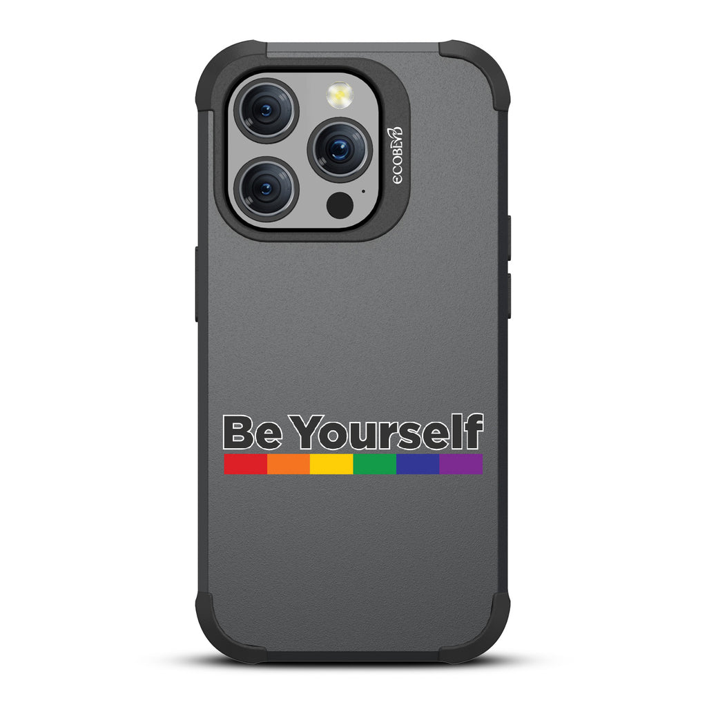 Be Yourself - Be Yourself + Rainbow Gradient Line - Black Eco-Friendly Rugged iPhone 15 Pro MagSafe Case