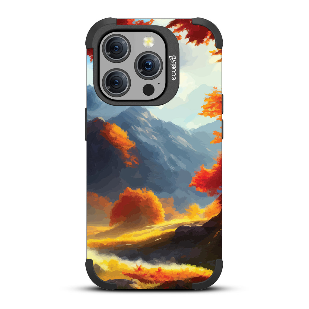 Autumn Canvas - Watercolored Fall Mountain Landscape - Black Eco-Friendly Rugged iPhone 15 Pro MagSafe Case 