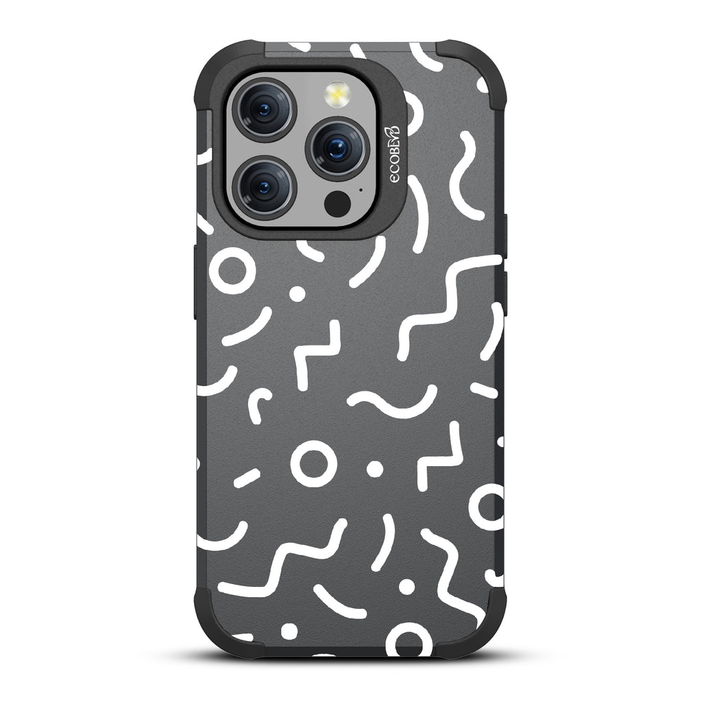 90?€?s Kids - Retro 90's Lines & Squiggles - Eco-Friendly Rugged Black iPhone 15 Pro MagSafe Case 