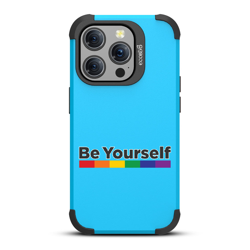 Be Yourself - Be Yourself + Rainbow Gradient Line - Blue Eco-Friendly Rugged iPhone 15 Pro MagSafe Case