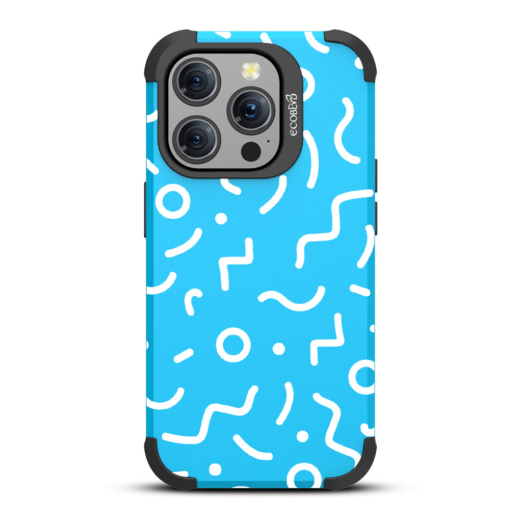 90?€?s Kids - Retro 90's Lines & Squiggles - Eco-Friendly Rugged Blue iPhone 15 Pro MagSafe Case 