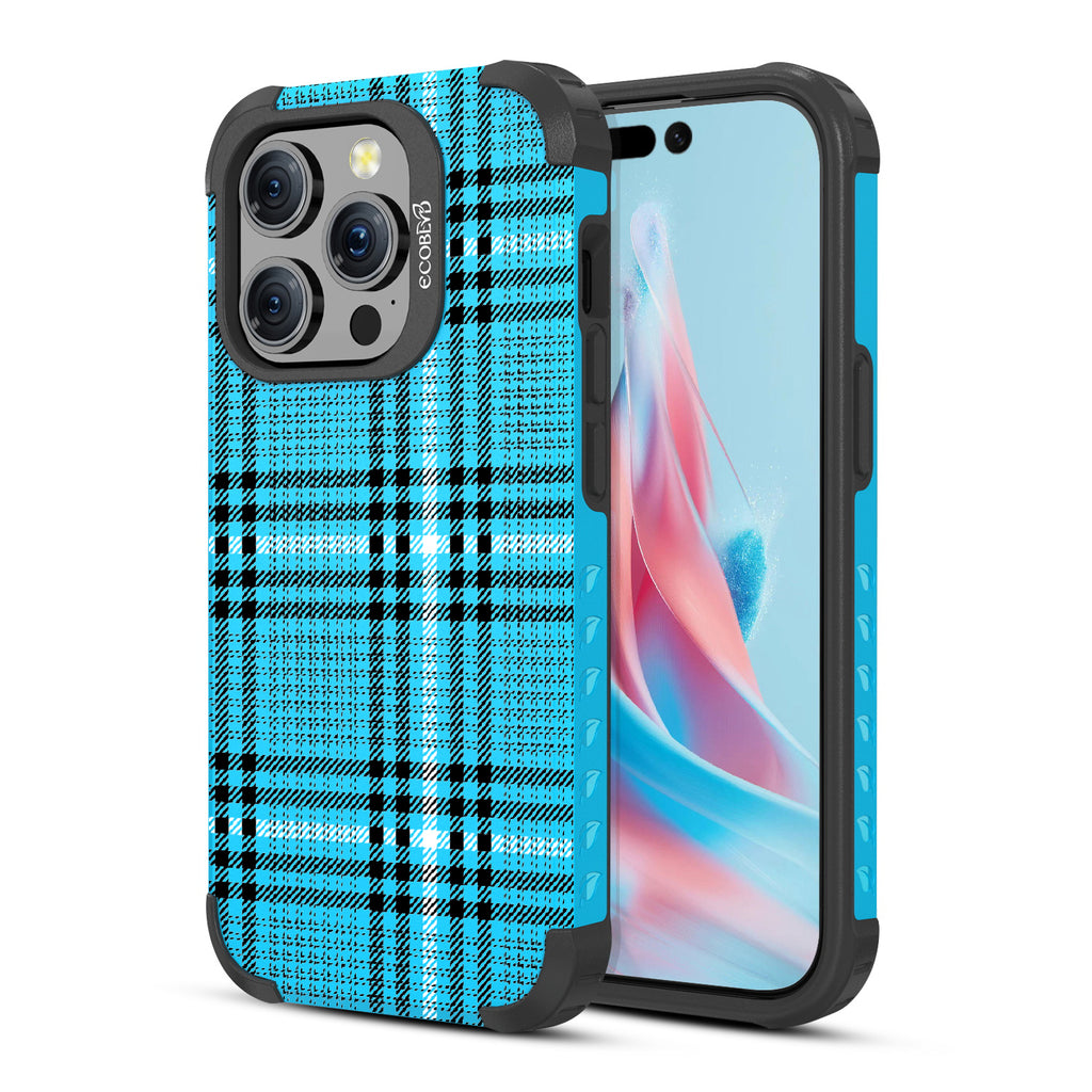 As If - Back View Of Blue Eco-Friendly iPhone 15 Pro Rugged MagSafe Case & Front View Of Screen