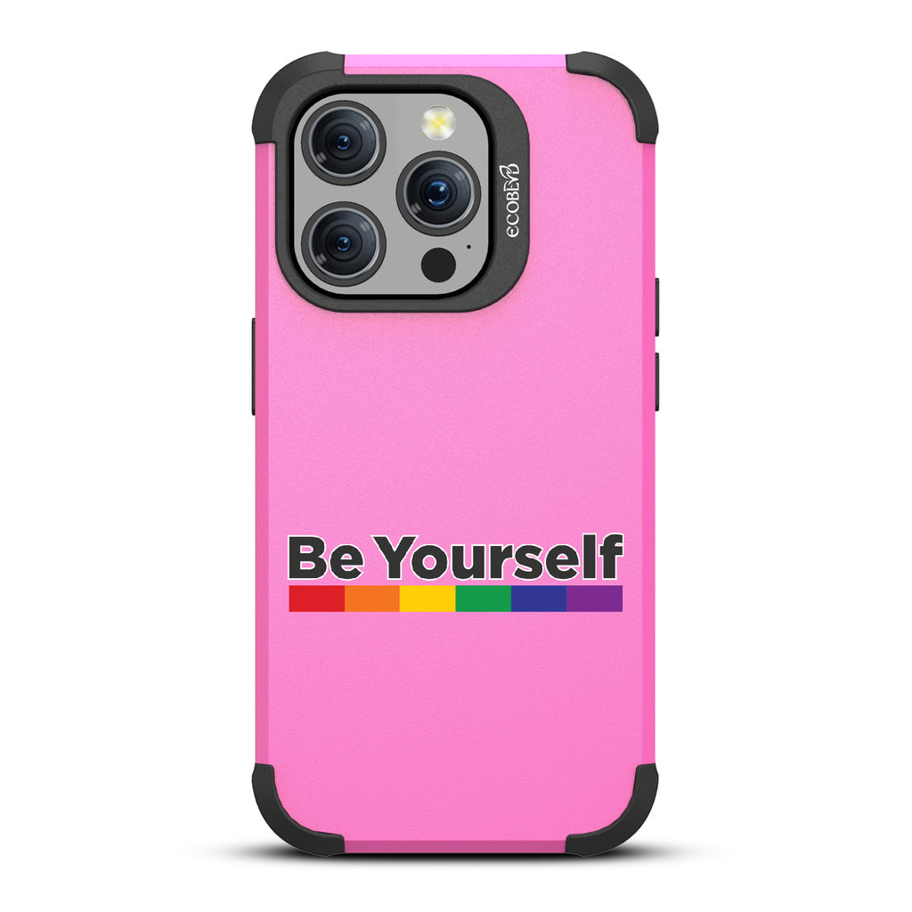 Be Yourself - Be Yourself + Rainbow Gradient Line - Pink Eco-Friendly Rugged iPhone 15 Pro MagSafe Case