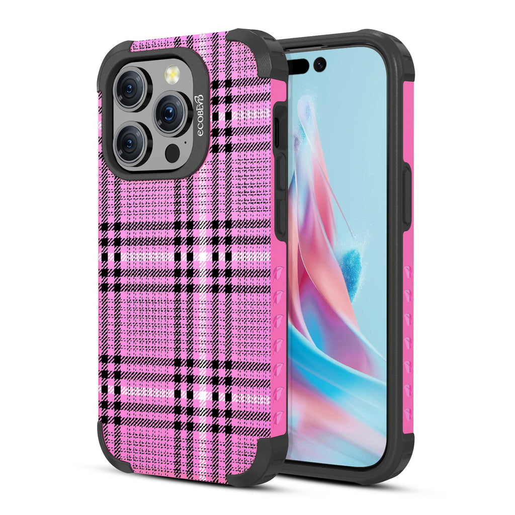 As If - Back View Of Pink Eco-Friendly iPhone 15 Pro Rugged MagSafe Case & Front View Of Screen