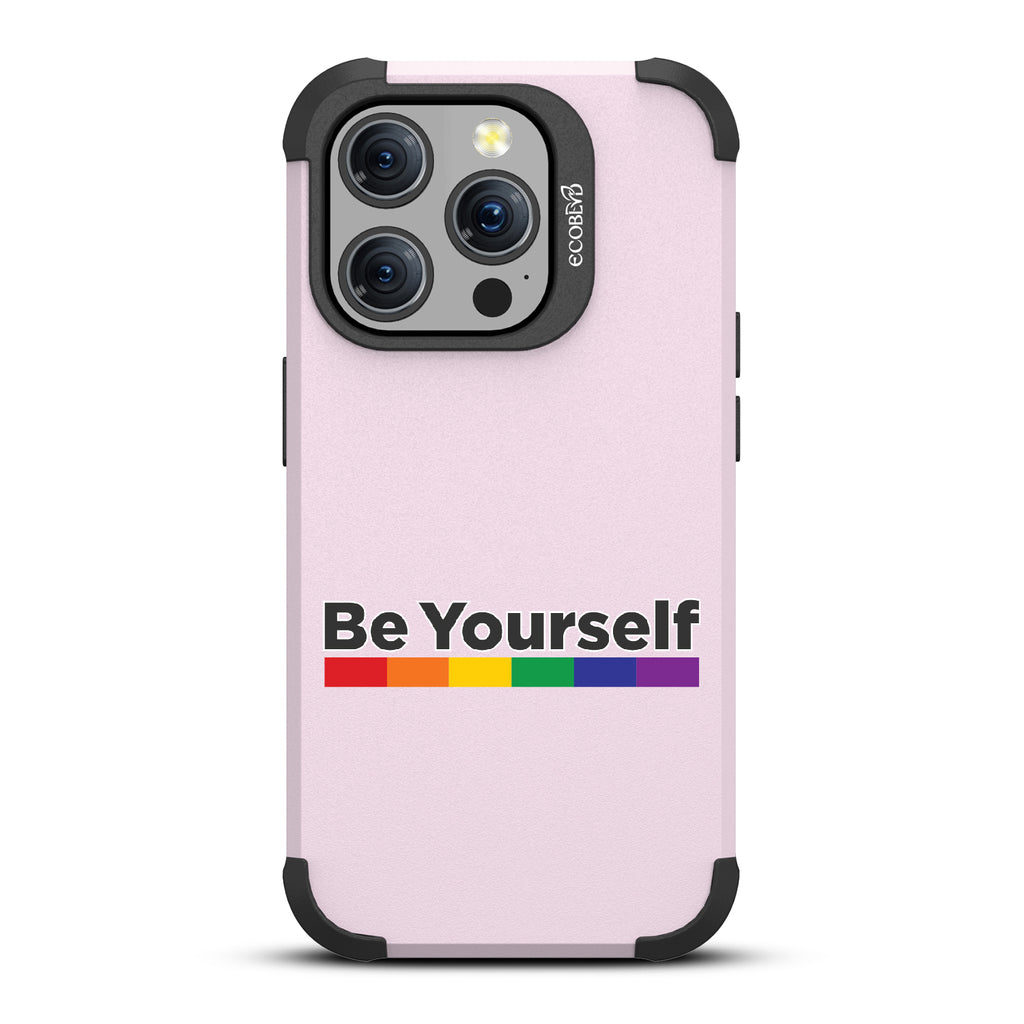 Be Yourself - Be Yourself + Rainbow Gradient Line - Pastel Lilac Eco-Friendly Rugged iPhone 15 Pro MagSafe Case