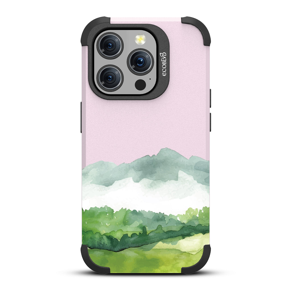 iPhone 15 Pro case, rugged compostable phone case in lilac, back view, Open Horizon design