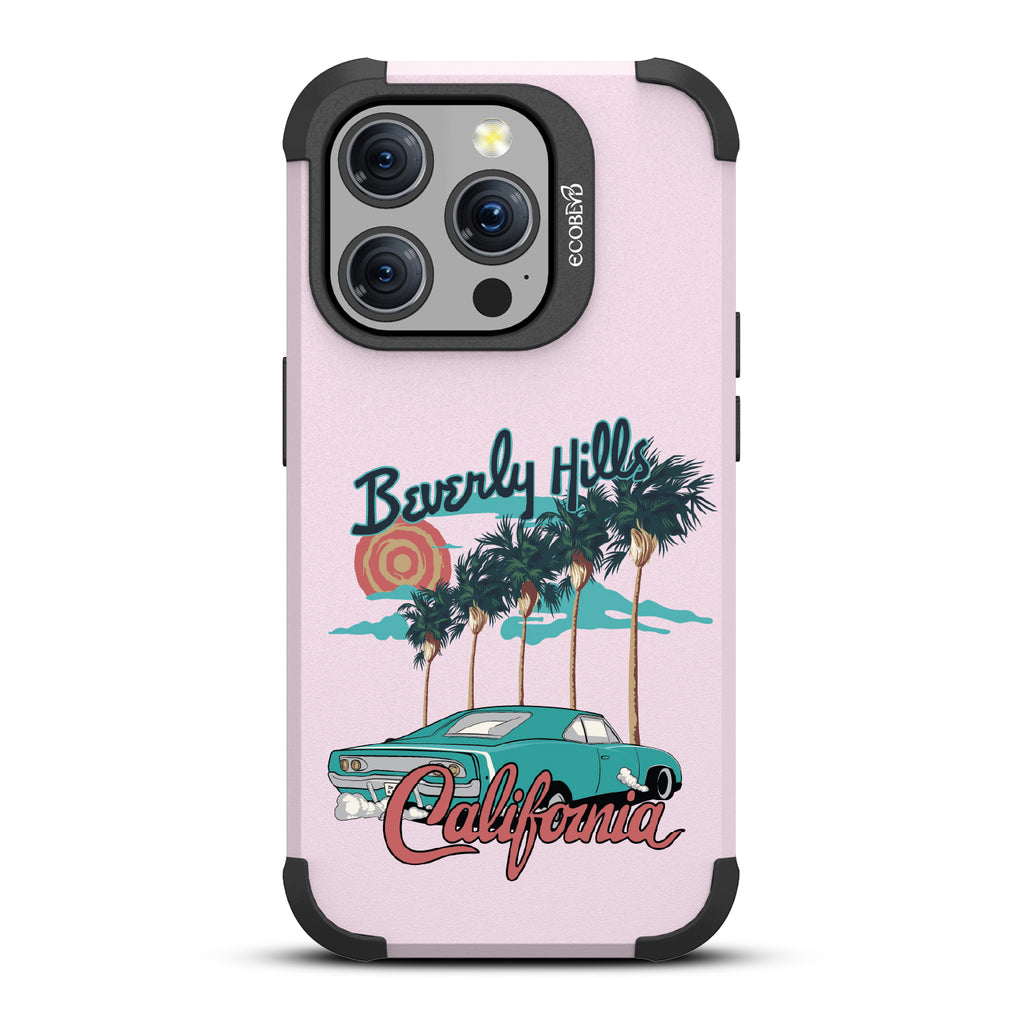 iPhone 15 Pro case, rugged compostable phone case in lilac, back view, 90210 design