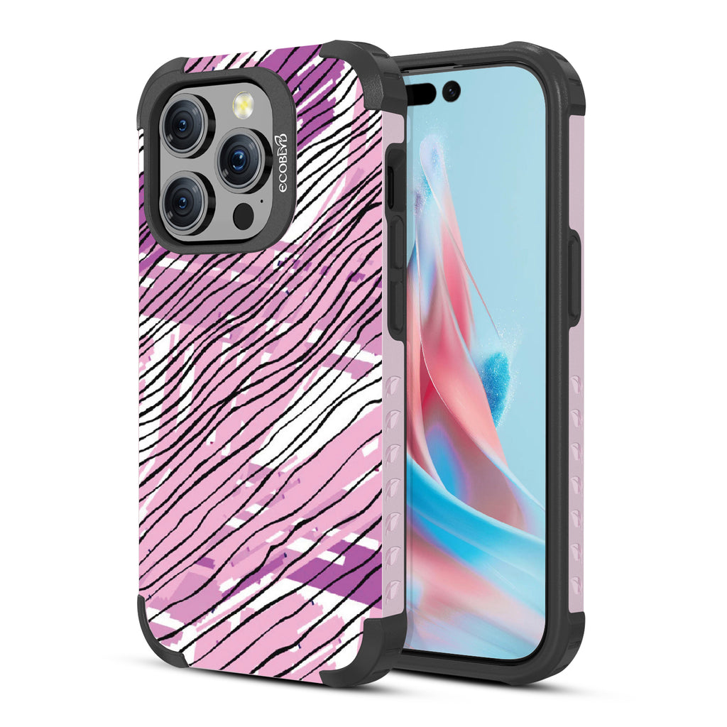 Abstract Rhythms  - Back View Of Pastel Lilac Eco-Friendly iPhone 15 Pro Rugged MagSafe Case & Front View Of Screen