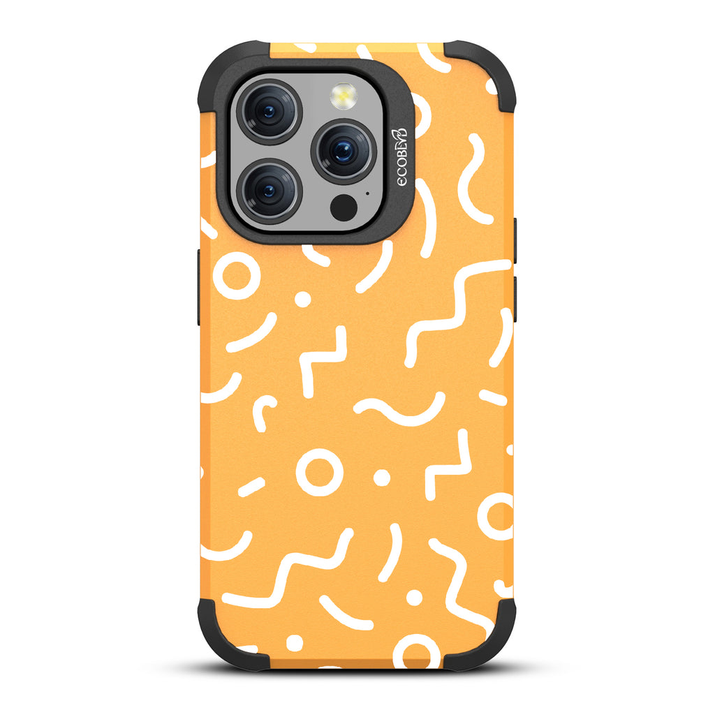 90?€?s Kids - Retro 90's Lines & Squiggles - Eco-Friendly Rugged Yellow iPhone 15 Pro MagSafe Case 
