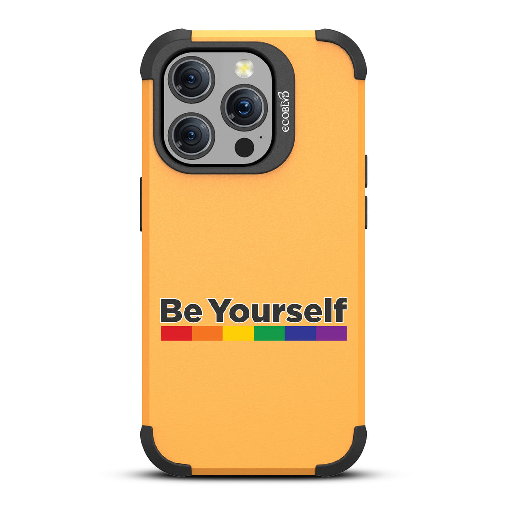 Be Yourself - Be Yourself + Rainbow Gradient Line - Yellow Eco-Friendly Rugged iPhone 15 Pro MagSafe Case