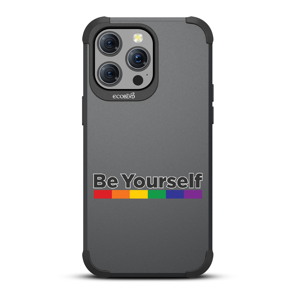 Be Yourself - Be Yourself + Rainbow Gradient Line - Black Eco-Friendly Rugged iPhone 15 Pro Max MagSafe Case
