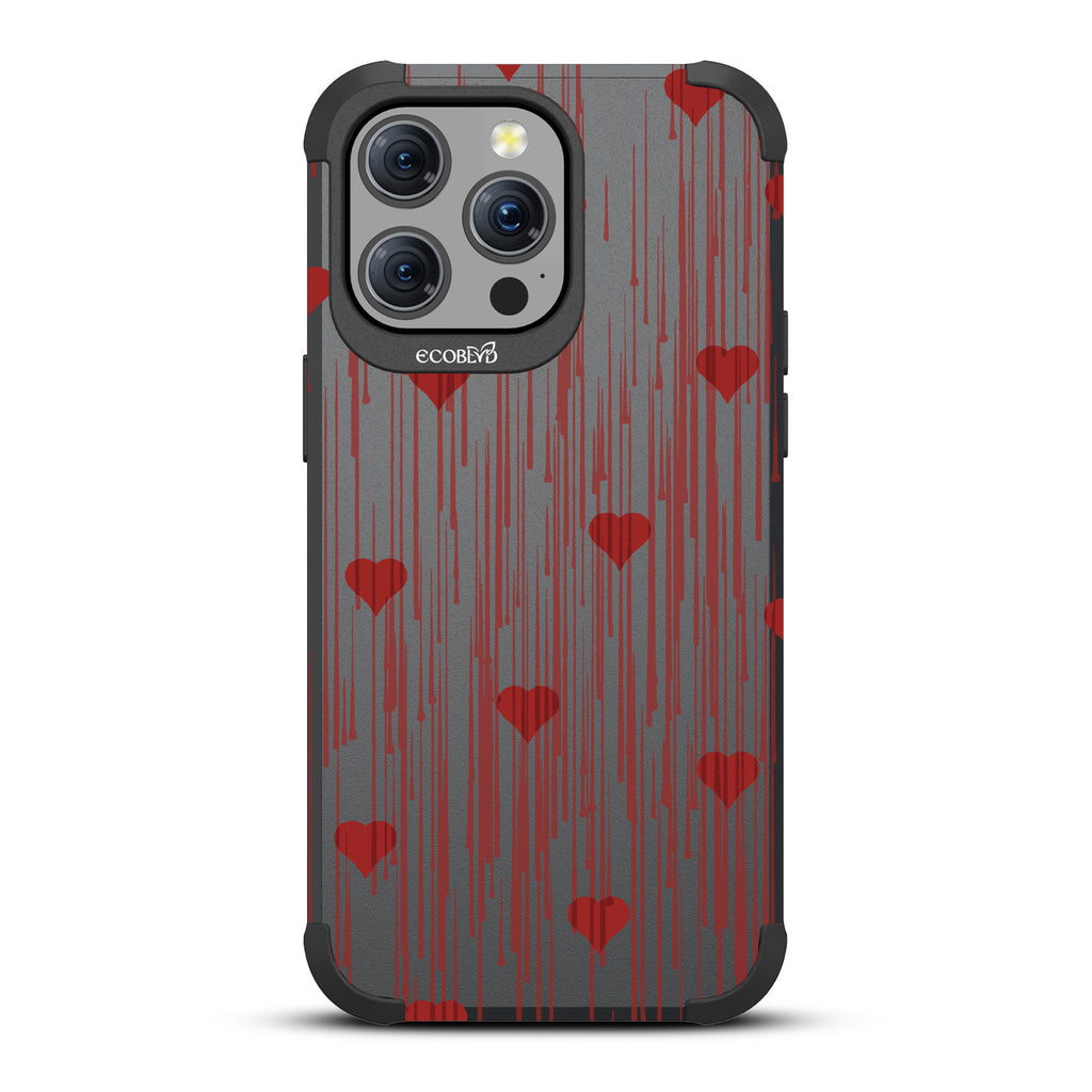 Bleeding Hearts - Red Hearts With A Drip Art Style - Black Eco-Friendly Rugged iPhone 15 Pro Max MagSafe Case