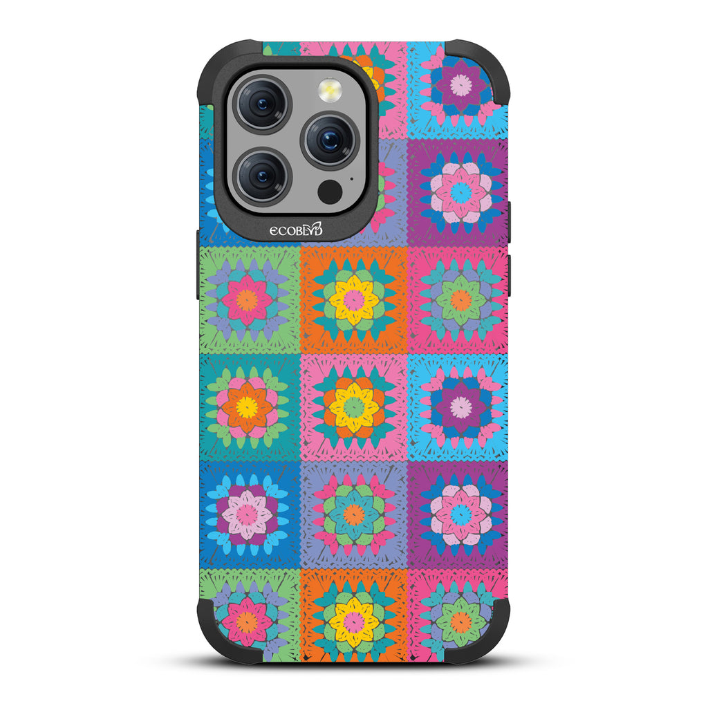 All Squared Away - Pastel Vintage Granny Squares Crochet - Black Eco-Friendly Rugged iPhone 15 Pro Max MagSafe Case