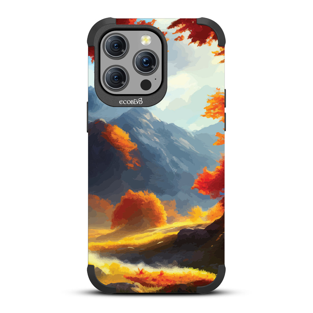 Autumn Canvas - Watercolored Fall Mountain Landscape - Black Eco-Friendly Rugged iPhone 15 Pro Max MagSafe Case 