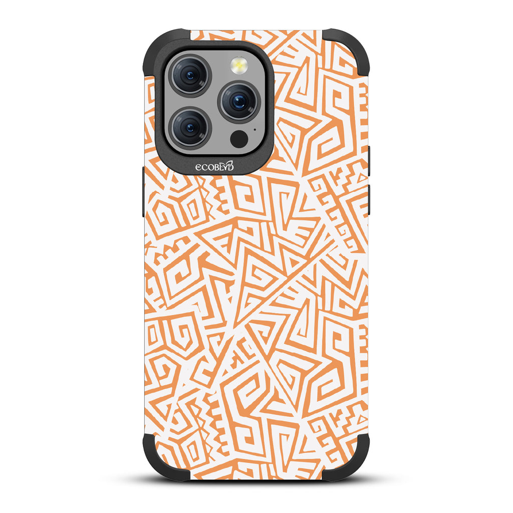 Beyond Borders - Abstract Inca/Kuba/Maori Art  - Black Eco-Friendly Rugged iPhone 15 Pro Max MagSafe Case