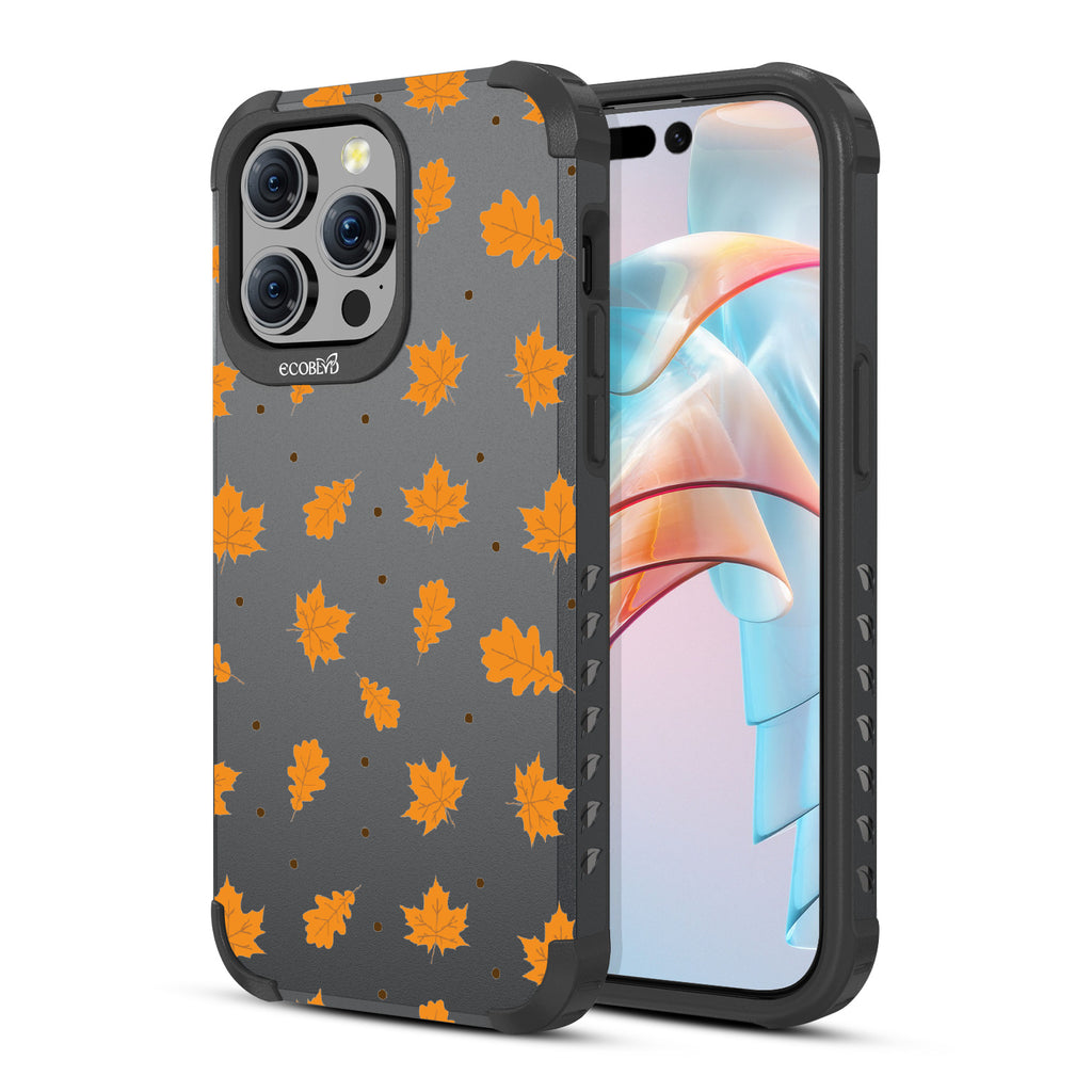  A New Leaf  - Back View Of Eco-Friendly Black iPhone 15 Pro Max Rugged MagSafe Case & Front View Of Screen