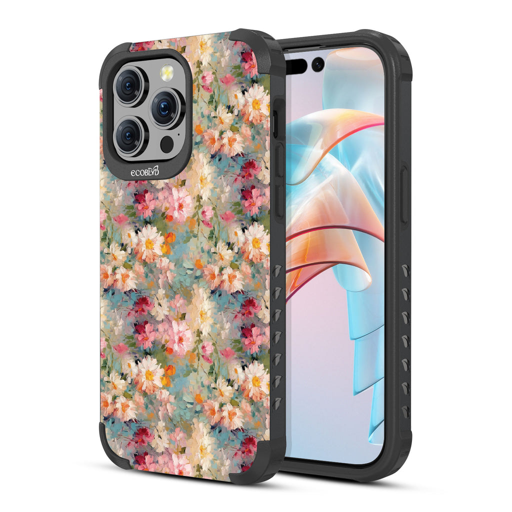 iPhone 15 Pro Max case, rugged compostable phone case in black, back view, Perennial design