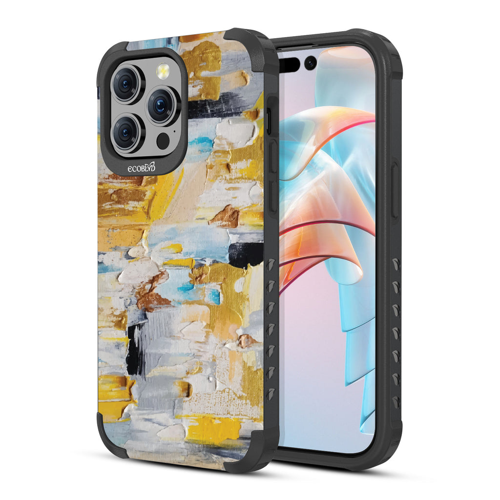 iPhone 15 Pro Max case, rugged compostable phone case in black, back view, Lighten Up design