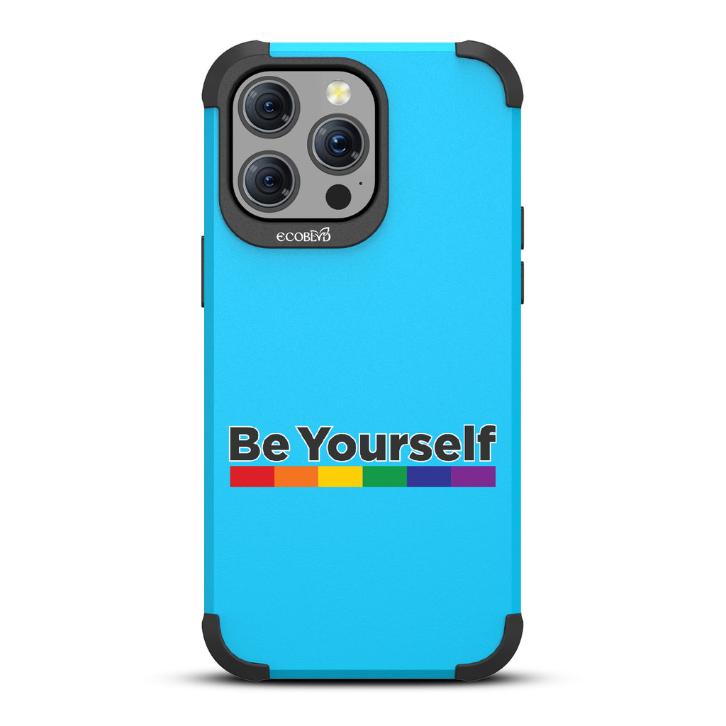 Be Yourself - Be Yourself + Rainbow Gradient Line - Blue Eco-Friendly Rugged iPhone 15 Pro Max MagSafe Case