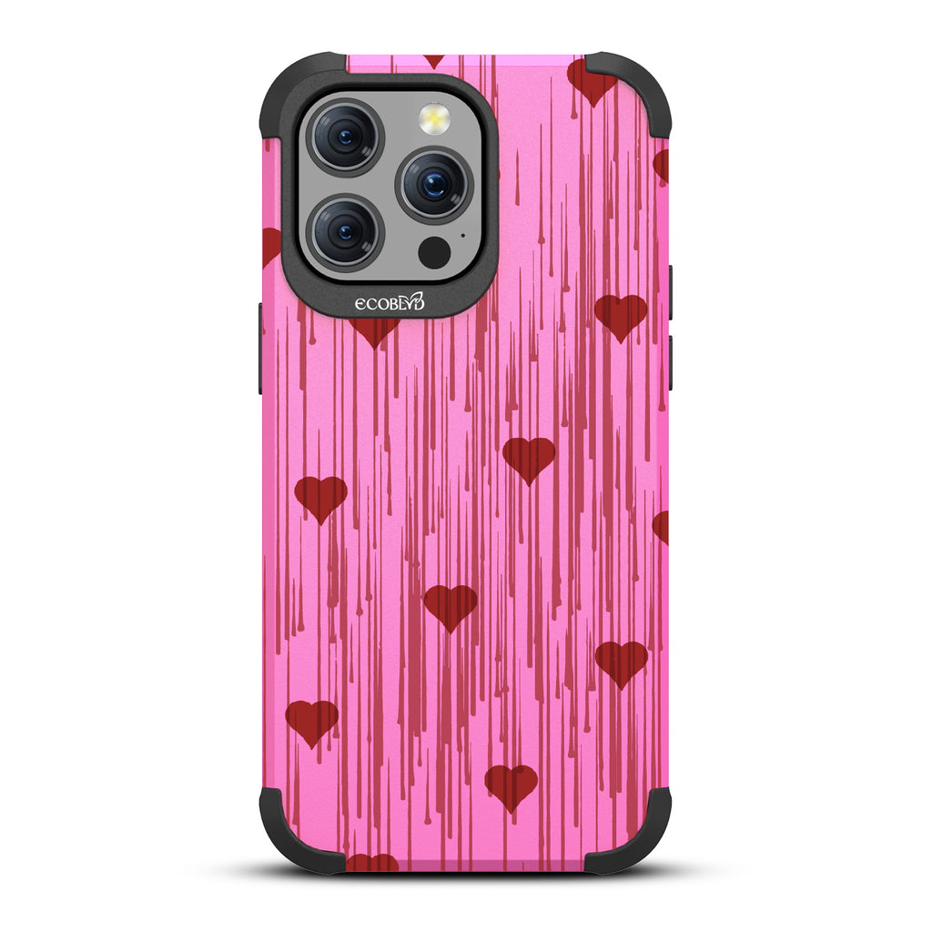 Bleeding Hearts - Red Hearts With A Drip Art Style - Pink Eco-Friendly Rugged iPhone 15 Pro Max MagSafe Case