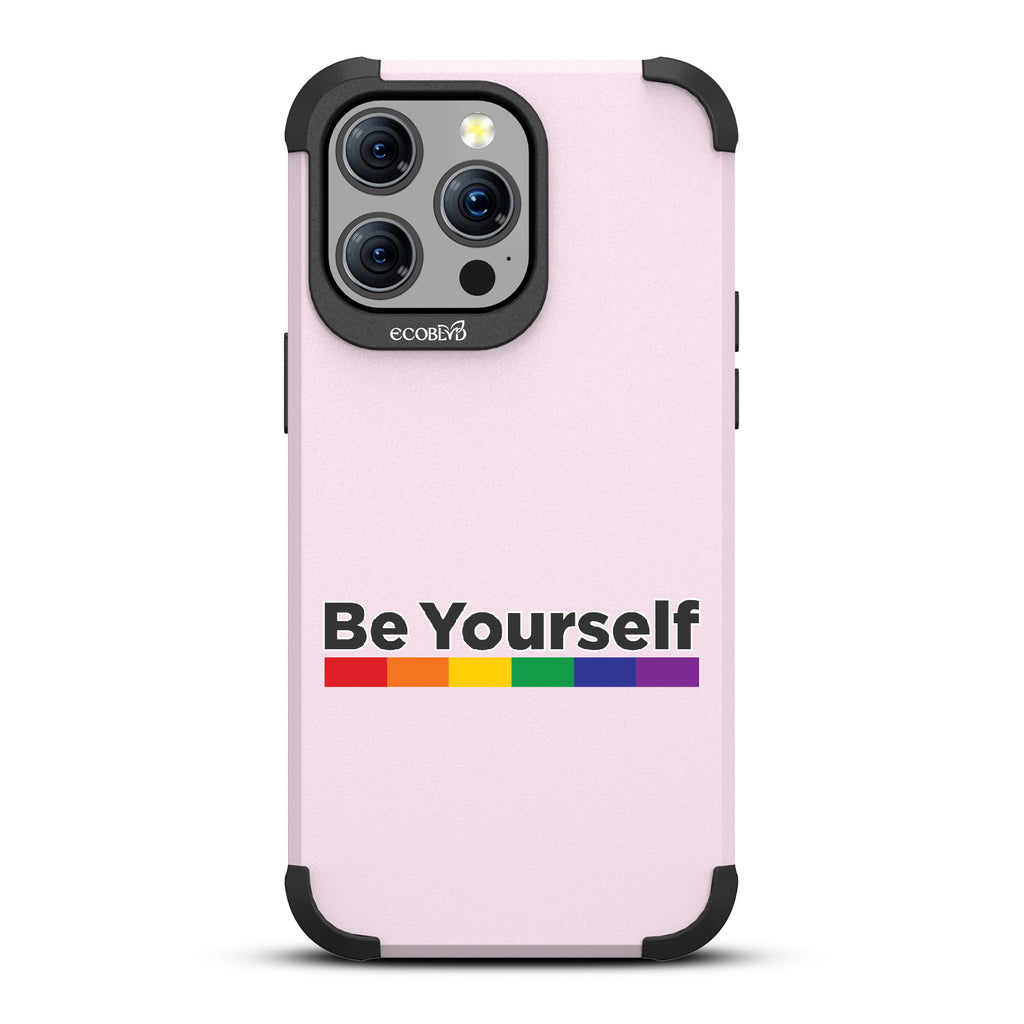 Be Yourself - Be Yourself + Rainbow Gradient Line - Pastel Lilac Eco-Friendly Rugged iPhone 15 Pro Max MagSafe Case