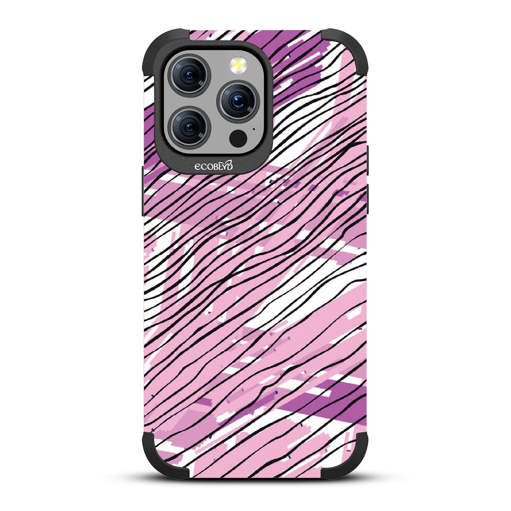  Abstract Rhythms - Abstract Art Of Pink + Purple Paint, Black Stripes - Pastel Lilac Eco-Friendly Rugged iPhone 15 Pro Max MagSafe Case