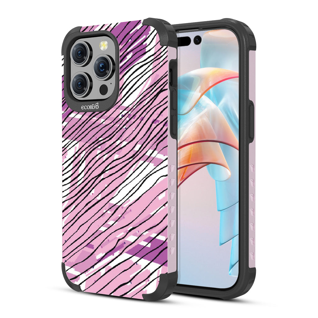 Abstract Rhythms  - Back View Of Pastel Lilac Eco-Friendly iPhone 15 Pro Max Rugged MagSafe Case & Front View Of Screen