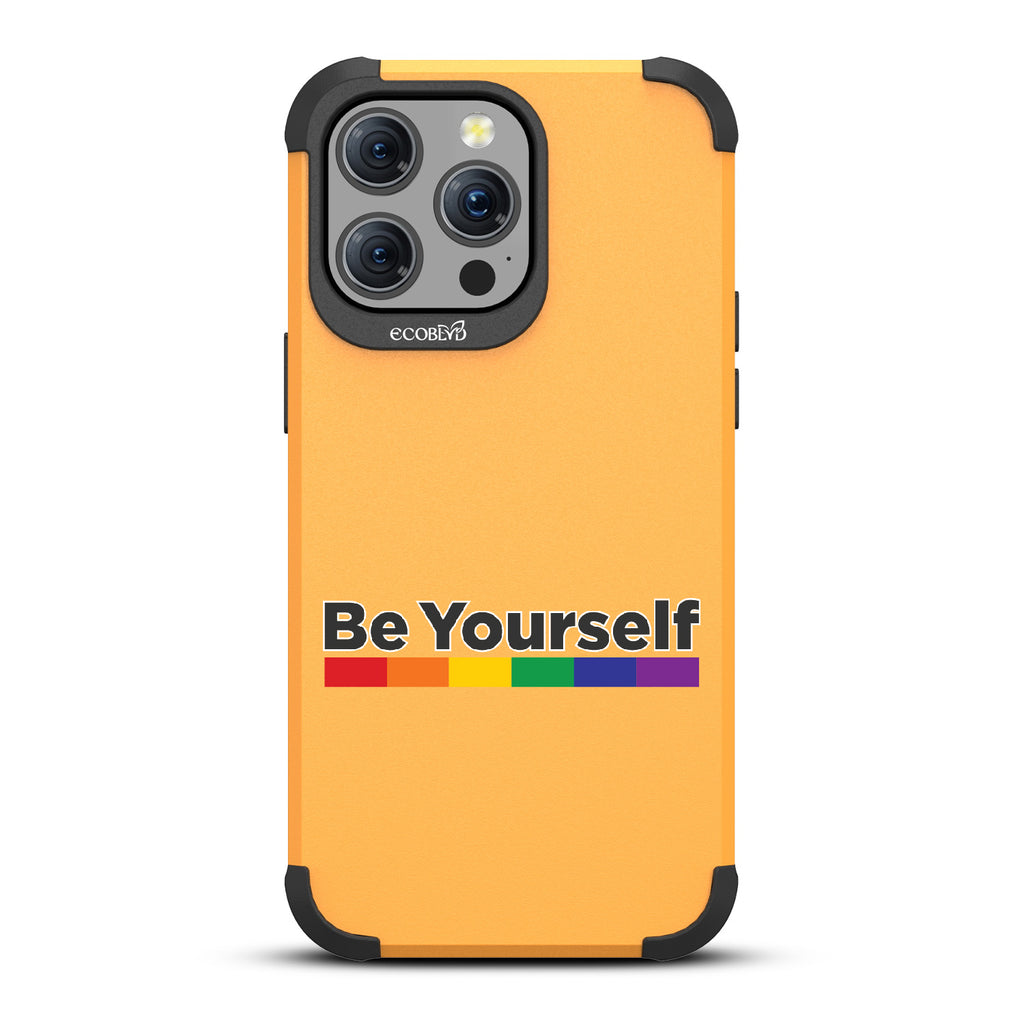 Be Yourself - Be Yourself + Rainbow Gradient Line - Yellow Eco-Friendly Rugged iPhone 15 Pro Max MagSafe Case
