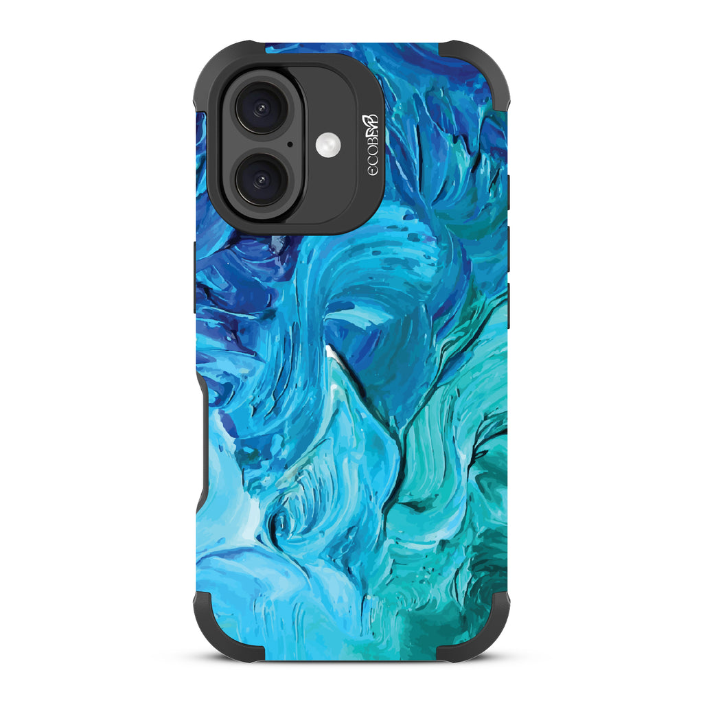 iPhone 16 case, rugged, sustainable phone case in black, back view, Oceanswept design