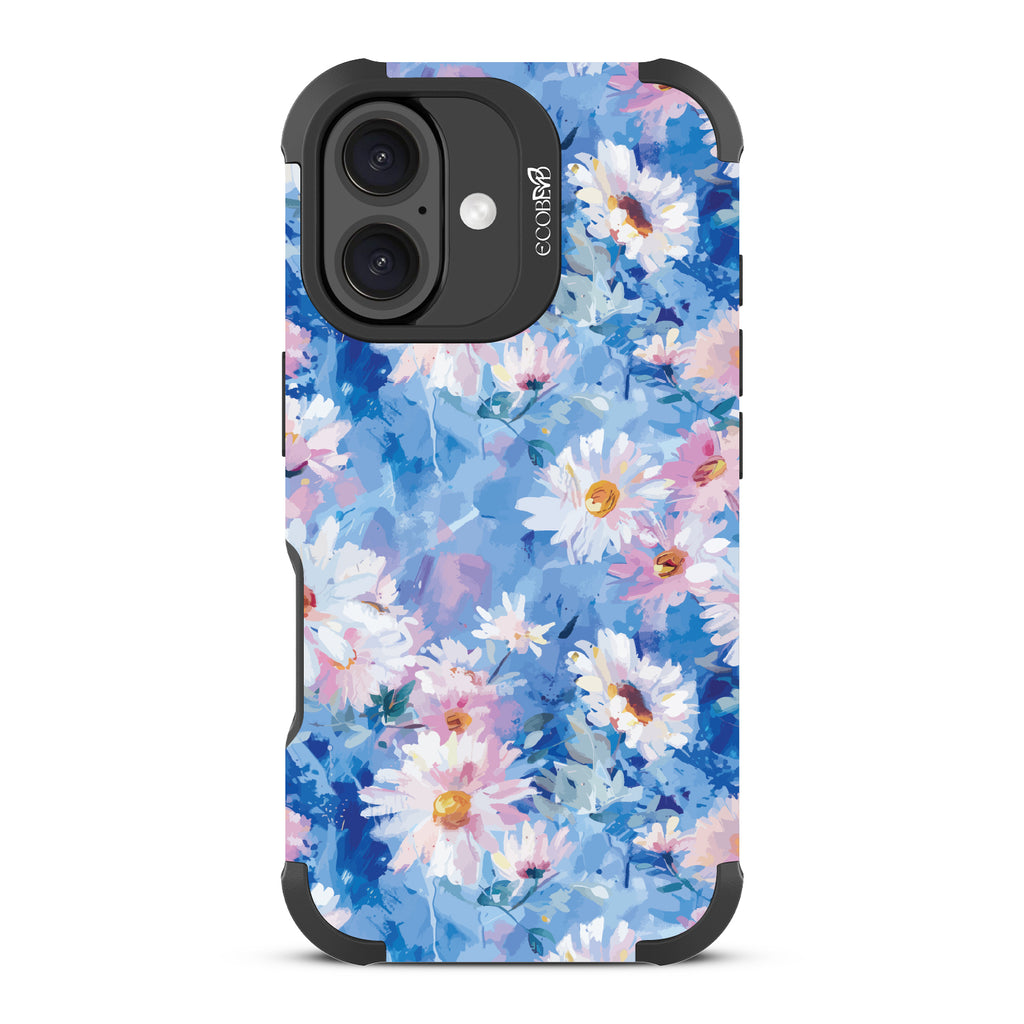 iPhone 16 case, rugged, sustainable phone case in black, back view, Blown Away design