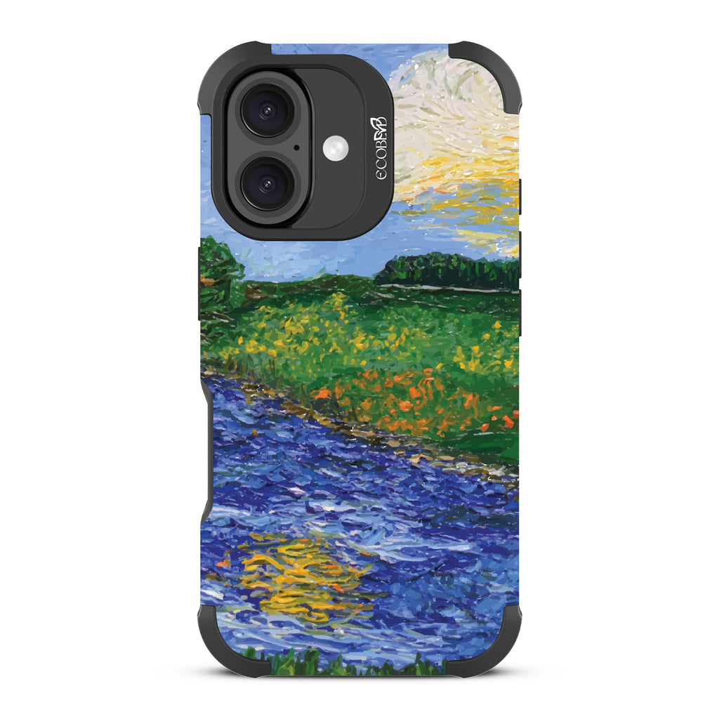 iPhone 16 case, rugged, sustainable phone case in black, back view, Field of Vision design